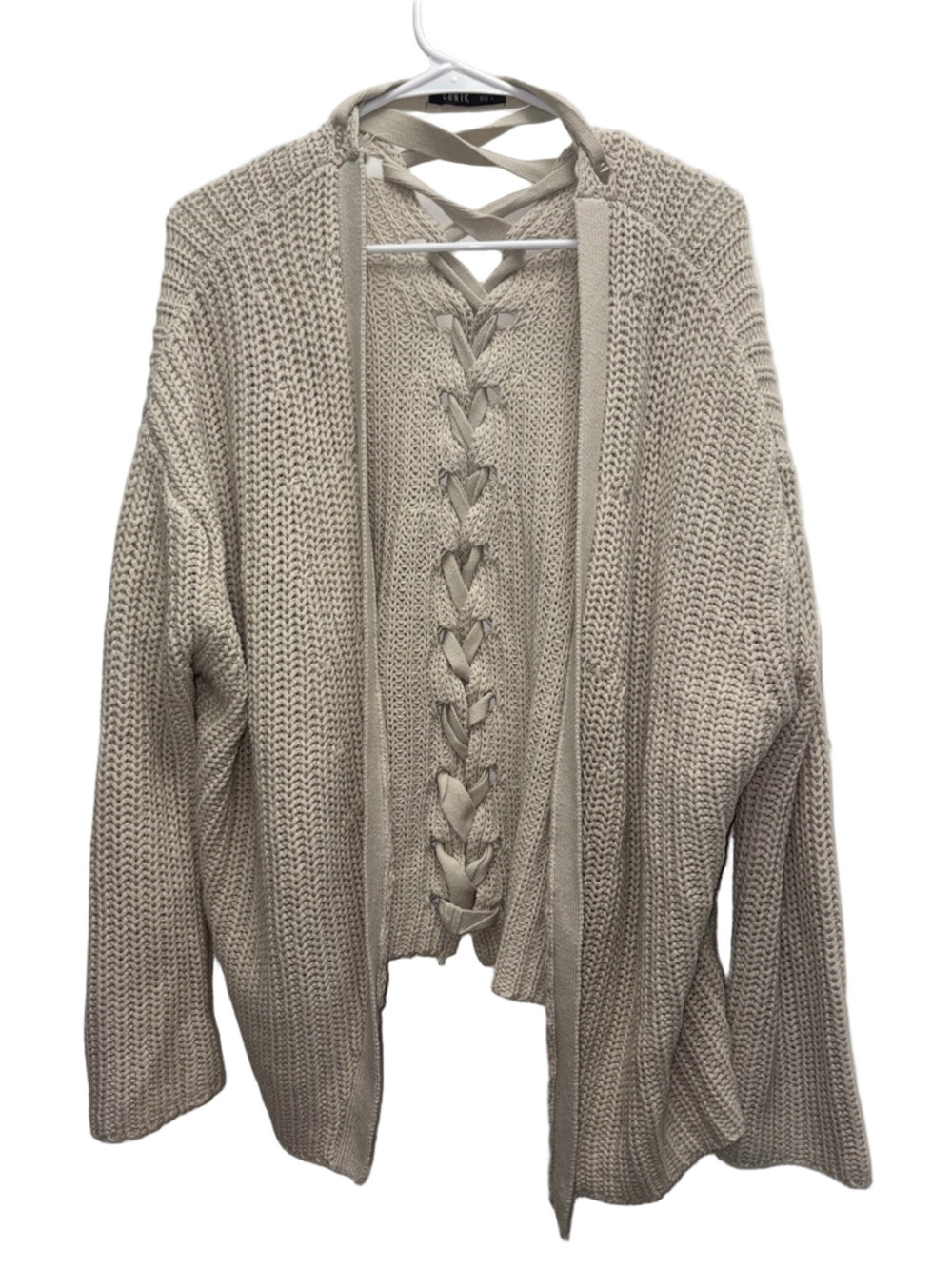 Lunik Lace-Up Open Front Chunky Cardigan Size Large